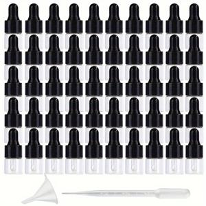 TEMU 50개 미니 투명 유리 드로퍼 병, 1ml & 2ml - 블랙 뚜껑이 있는 리필 가능 화장품 바이알, 휴대용 & 누수 방지, 에센셜 오일, 향수, 세럼에 적합, 여행용