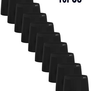 TEMU 남성용 유스 컴포트 스트레치 박서 브리프 10팩 - 솔리드 블랙 미디엄 라이즈 롱 길이 속옷, 통기성 및 세탁기 사용 가능 일상 캐주얼 착용, 클래식 복서 | 매끄러운 질감