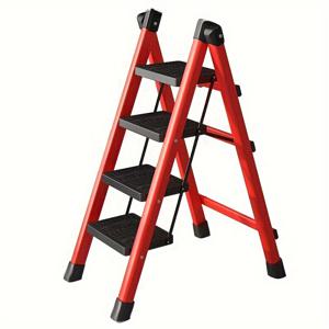 TEMU 1pc 4단 접이식 금속 계단, 휴대용 넓은 미끄럼 방지 페달, 가벼운 다기능 가정용 성인 계단 - 빨간색, 가정용 계단, 계단 등반 계단 | 세련된 단계 디자인 | 접이식 계단