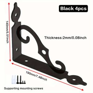 TEMU 4개 산업용 철 삼각 선반 브래킷 - 블랙/화이트, 벽부착 파티션 및 하중 지지대, 고정 선반 지지대, 직각