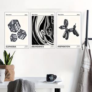 TEMU 3pcs 아트 데코 모던 벽 아트 세트, 우아한 주사위 및 풍선 개 캔버스 인쇄물, 패션 추상 할로 그레이디언트 포스터, 프레임 없는 클래식 페인팅 작품, 홈 오피스, 거실, 침실 장식용.