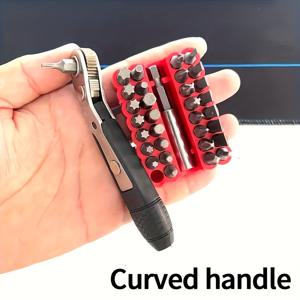 TEMU 파워하이 34피스 미니 래칫 렌치 세트, 양면 사용, 1개의 직선 또는 곡선 핸들로 좁은 공간에 적합, 십자 및 일자 드라이버, 육각 및 플럼 비트 드릴 포함