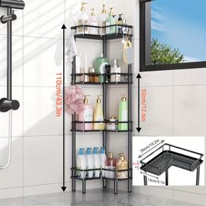TEMU 코너 샤워 랙 - 다층 철제 욕실 정리함, 조절 가능한 발과 4개의 후크, 스테인레스 스틸 방수 디자인, 샴푸, 비누, 목욕 폭발 - 높은 침실, 욕실 보관, 크리스마스, 할로윈에 적합|욕실선반