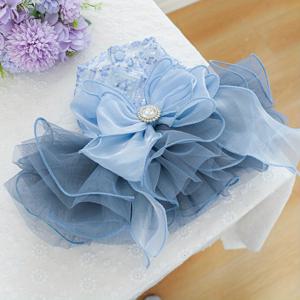 TEMU 블루 갤럭시 웨딩 스타일 소형견 드레스 - 플로럴 장식 & 페이크 퍼 귀, 봄/가을용 소프트 튤 원단, 버튼 클로저, 포메라니안, 치와와, 시츄를 위한 편안한 반려동물 의상, 작은 강아지 정장