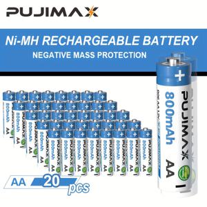 TEMU PUJIMAX 니켈-금속 수소 배터리 1.2V AA800mAh 20/40셀 충전식 배터리, 최대 1200회 충전 가능, 대용량, 긴 수명, 안정적인 전압, 초저가, 원격 제어, 연기 경보기, 아파트 필수품, 야외, 태양광 조명 등에 적합합니다. 1.2V 전용 배터리 충전기를 사용해주세요
