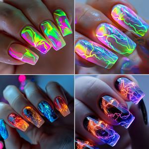 TEMU 96개 아크릴 프레스온 네일 세트, 그린 옴브레 광택 & 라이트닝 할로 디자인 중장형 발레 네일, 혼합 컬러 , 네일 파일 포함, 글리터 마감 – 여성을 위한 살롱 인조 손톱, 완벽한 여름 선물