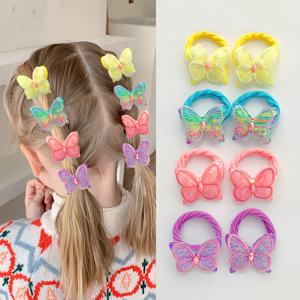 TEMU 여아용 8팩 스파클링 나비 헤어 타이 & 헤어 밴드, 파스텔 컬러, 소프트 튜블 리본, 젊은이용 여아용 귀여운 & 축제적인 휴일 헤어 액세서리, 크리스마스, 카니발, 일상적인 놀이, 나비 헤어 액세서리, 축제적인 헤어 장식, 놀이적인 헤어 액세서리, 내구성 있는 헤어 밴드