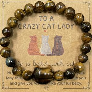 TEMU 고양이 테마 행운의 팔찌 - 8mm 타이거 아이, 아벤트루린, 투르키즈, 말라킷 비즈, 손수 만든 자연석 팔찌, 격려, 추모 선물, 남성과 여성 패션, 아름다운 보석 액세서리 - 고양이 팬들을 위한 완벽한 선물