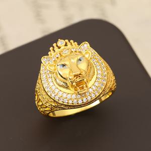 TEMU 남성용 럭셔리 라이온 크라운 반지, 합성 지르코니아가 장식된 글램 구리 밴드, 용기의 상징, 연회 및 선물에 이상적, 데이, 라마단, 춘절에 완벽