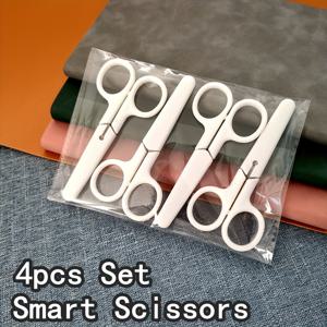 TEMU 4개 세트의 4인치 휴대용 미니 화이트 가위 - 여행용 안전 벨트 절단 가위, 크래프팅, 서적, 사무실 및 학교 용품에 적합한 작은 선물.