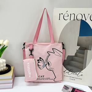 TEMU 여성용 가방 세트: 귀여운 고양이 프린트 크로스백과 소형 동전지갑이 포함된 패션 숄더백, 외출에 완벽한 아이템