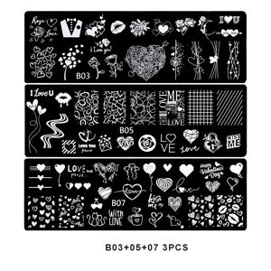TEMU 3개/세트 귀여운 하트 네일 스탬핑 플레이트, 달콤한 장미 꽃 입술 데이 시리즈 네일 프린팅 스텐실 템플릿 겨울 매니큐어 도구
