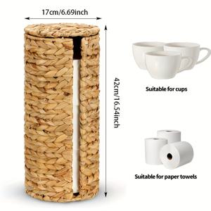 TEMU 대형 수직 화장실용 휴지 보관 바구니, 짜임 라탄 휴지 보관함, 욕실, 침실, 거실, 화장실 휴지 정리 바구니