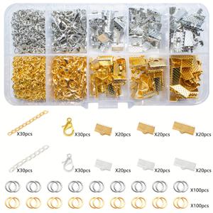 TEMU 440피스 리본 팔찌 키트 북마크 클램프 포함, 로브스터 클로우 오픈 점핑 링 및 체인 주얼리 만들기 세트 - 440pcs 리본 엔드 크림핑 플라이어 주얼리 공예용품