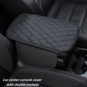 TEMU 2개의 수납 포켓이 있는 차량용 센터 콘솔 패드, 12.4인치 x 7.48인치 크기, 인조 가죽으로 제작되어 애완동물 발톱으로부터 내부를 보호하고 대부분의 차량 내부 액세서리에 적합합니다.