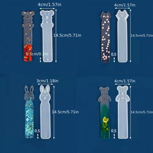 TEMU 토끼, 고양이, 곰 2종 포함 실리콘 동물 모양 북마크 몰드 4개 세트, DIY 에폭시 수지 주조 도구, 보석 공예 및 예술 제작에 적합