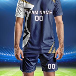 TEMU 남성을 위한 2025 라운드 넥 티셔츠 축구 유니폼 세트, 이름과 번호로 맞춤형, 학생을 위한 새로운 성인 유니폼, 팀 경쟁 및 훈련에 적합, 편안하고 통기성이 좋으며 빠르게 건조되는, 수분 흡수 기능이 있는 두 개의 옷으로 구성된 세트입니다.