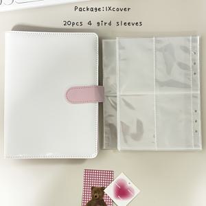 TEMU 20개 슬리브 세트가 포함된 A5/A7 PU 바인더 수집 책 - 3인치/5인치 링 포스트카드 정리책 - 화이트 핑크