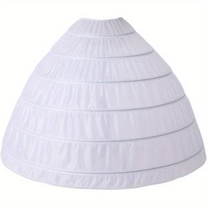 TEMU 왕실 궁전 스타일 6 링 브라이드 메이드 스커트 - 웨딩 지원, 폴리에스터 및 스판덱스 블렌드, 흰색과 금색 액센트, 브라이드 파티 및 공식 행사에 완벽, 웨딩 드레스 지원 | 왕실 스타일 스커트 | 내구성 있는 원단