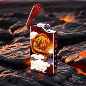 TEMU 창의적인 Type-C USB 충전식 드래곤 라이터 (방풍 플라즈마 듀얼 아크 & LED 디스플레이) - 강력한 아연 합금 구조, USB 전원, 충전식