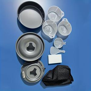 TEMU 1 세트 알루미늄 합금 접이식 캠핑 조리기, 프라이팬, 소스팬, 식사용 그릇, 끓는 물을 포함 - 내구성이 뛰어난 검은색 마감, 야외 피크닉 및 하이킹을 위한 휴대용 디자인, 캠핑 및 피크닉을 위한 완벽한 조리기, 야외 조리기 | 컴팩트 조리기 세트 | 내구성이 뛰어난 조리기