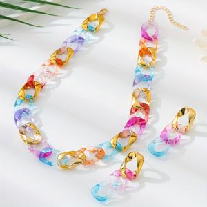 TEMU 여성용 일상 파티용 스타일리시한 3개의 구멍이 있는 CCB 쿠바 그라디언트 체인 목걸이 세트.