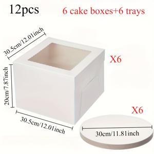 TEMU 생일 결혼식 파티 용품을 위한 재사용 가능한 대형 케이크 상자 12개 세트 (뚜껑 및 케이크 보드 포함) - 냉동고 안전한 튼튼한 종이판 컨테이너, 플립탑 디자인, 케이크 페이스트리 초콜릿 쿠키 파이 보관함 | 우아한 | 안전한 잠금 기능