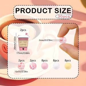 TEMU 30개 3D 핑크 커피컵 실리콘 비즈, 하트 모양 레터 패션 디자인, DIY 공예용, 주얼리 만들기, 비드 펜, 휴대폰 참 & 가방 액세서리 - 비딩 용품