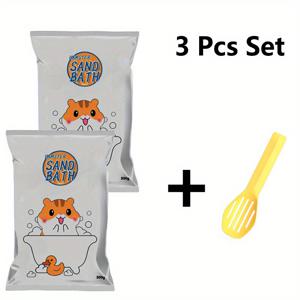 TEMU 햄스터 모래 목욕 키트 2/3개 세트 - 자연광석, 먼지 없음, 애완동물 냄새 제어, 햄스터, 토끼, 기니피그 및 친칠라에 적합, 500g, 놀이 디자인 | 천연석 모래