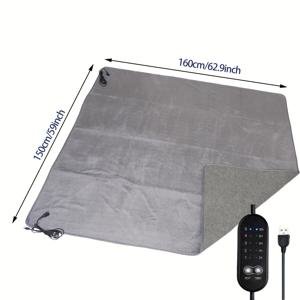 TEMU USB 온열 침낭 패드, 침대용 전기 담요 5V 온열 침낭 라이너, 앞면 긴 플러시, 뒷면 미끄럼 방지, 5단계 온도 조절, 2시간/4시간/6시간/8시간/10시간 타이머, 가정 및 캠핑, 텐트에 적합|타이머