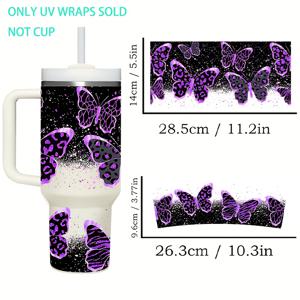 TEMU 2개 나비 플로럴 디자인 UV DTF 전사 용지, 40oz 유리컵, 병, 학용품 등용 자체 접착 인쇄 용지, 미술 공예, 미술 용품, 유리컵 장식, 플로럴 디자인, 자체 접착 용지, 비닐 소재, 도자기 전사지, 도자기 하회 전사지