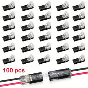 TEMU 100개 LED 무납땜 와이어 스트리핑 프리 잠금형 2P 범용 램프 커넥터, 푸시-투-커넥트 퀵 디스커넥트 터미널, 소프트 및 하드 와이어용 D2 인터락 플러그 전원 케이블