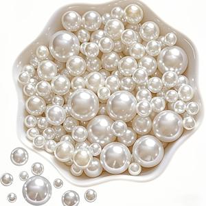 TEMU 605pcs 혼합 크기 광택 진주 - 결혼식, 생일, 크리스마스용 우아한 유리병 채우기 및 테이블 장식 - 내구성 있는 플라스틱 촛불 센터피스 및 꽃 액센트 (구멍 필요 없음), 촛불 장식, 휴일 장식, 세련된 스타일, 금속 마감