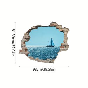 TEMU 1pc 3D 바다 전망 벽 스티커 - 평온한 세일보트 장면, 자체 접착 및 제거 가능, 침실, 거실, 캐비닛, 문 및 창 장식에 이상적, 쉽게 벗겨내고 붙일 수 있음, 단용, 해양 장식