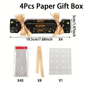 TEMU 4피스 블랙 캔디 모양 깜짝 선물 상자 (골드 리본 & 