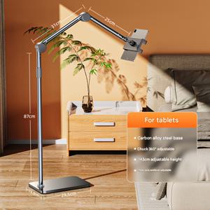 TEMU 1pc 바닥-서서 Cantilever Lazy Bracket 스마트폰 및 태블릿용 - 두꺼운 탄소강, 조절 가능한 다각형 스프링 클램프, 긁힘 방지 패드, 가정용 엔터테인먼트, 여행, 요가 및 피트니스에 이상적, 사랑하는 사람에게 완벽한 선물, 가정용 엔터테인먼트 액세서리 | 스타일리시 바닥 스탠드 브래킷 | 스프링클립 디자인