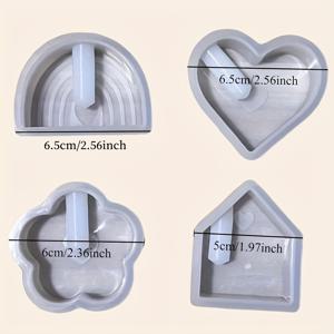 TEMU 4pcs 화분 실리콘 모양, DIY 공예, 무지개 집과 하트 꽃 패턴, 내구성과 유연성, 석영, 수지 예술 및 가정 장식 선물에 적합