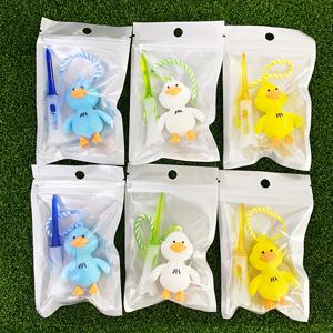 TEMU 2/6개 창의적인 골프 티 귀여운 오리 매달림 장식 내구성 있는 소프트 고무 헤드 볼 마커 수제 로프 방실 플라스틱 골프 티 선물 세트|골프티