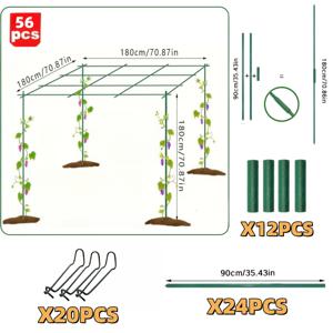 TEMU 56개 세트 금속 정원 덩굴 지지대 - 초두꺼운 직경 11.3mm, 크기 70.87X70.87X70.87인치, 야외 정원, 마당 아치, 울타리 및 채소 창고용, 장미, 포도, 멜론, 과일 나무 지원