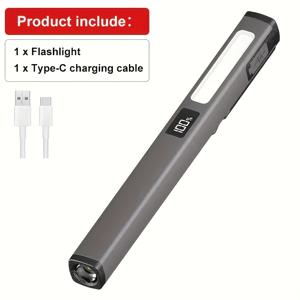 TEMU 충전식, 컴팩트 고루멘 LED 펜 라이트, COB 사이드 라이트 및 자석 클립 포함, Type-C 고속 충전, 디지털 배터리 디스플레이 - EDC, 가정용, 비상 상황 및 선물에 이상적, 선물 아이디어, 일상 휴대 (EDC), 모던 플래시라이트, 세련된 디자인, 충전식 배터리, 내구성 있는 구조, 핸드헬드 플래시라이트, 가정용, 비상 대비