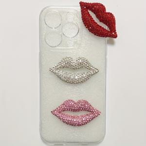 TEMU 3pcs 빛나는 아름다운 우아한 빈 공간 핫 스위트 레드 립 라인스톤 플랫 백 장식 화이트 핑크 립 장식 3D 쿼터 폰 케이스 장식 거울 메이크업 상자 헤드셋 헤어 액세서리 부품 수공예 공급품