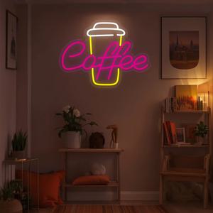 TEMU 1pc TONGER 커피 컵 네온 사인 - 집, 바, 주방, 또는 카페 장식용으로 생동감 있는 핑크색과 노란색 빛을 내는 USB 전원, 벽걸이형, 커피 애호가 및 바리스타를 위한 완벽한 선물, 12.17