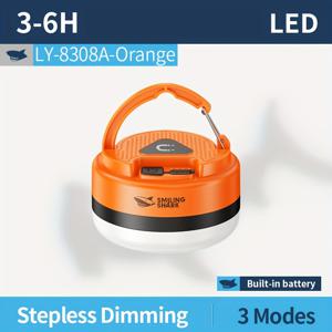 TEMU 1개 미소 짓는 상어 LED 충전식 캠핑 랜턴, 초밝은 배터리 구동 캠프등, 3단계 무조광 조명 와이드 빔 캠핑 라이트, 자석형 Type-C 충전 텐트등 후크 포함, 캠핑/하이킹/비상용, 크리스마스와 추수감사절에 딱 좋은 선물|캠핑랜턴