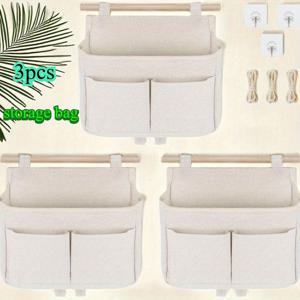 TEMU 3개 세트 문걸이 옷장 정리함, 리넨 멀티포켓 수납백 - 홈 & 침실 옷장 정리용