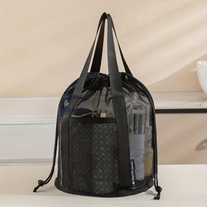 TEMU TRAVEL SEASON 대용량 비치 토트백 - 드로스트링 클로저, 넉넉한 사이즈 체육관/여행/휴가 가방 - 베이지(라이트 브라운), 내구성 폴리에스터, 일상 및 특별 행사용, 쉬운 세탁 디자인, 메쉬 소재, 튼튼 손잡이, 캐주얼 스타일, 다목적 액세서리, 초경량 패브릭, 체육관 애호가를 위한 여행 가방|스트링백팩