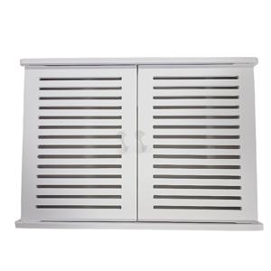 TEMU 화이트 슬래티드 더블 도어 스토리지 박스 - 창문 디자인 오프너 선반, 공간 절약형 벽걸이 캐비닛 (전기미터, WiFi 라우터용) - 실내/야외 사용 가능 내구성 플라스틱 제작, 거실·사무실·아파트에 완벽한 장식용 박스, 클래식 슬래티드 디자인, 다목적 정리함