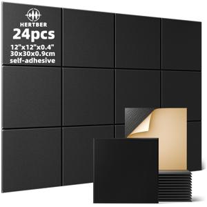 TEMU 24개 세트 블랙 고밀도 자체 접착 폴리에스터 사운드프루프 아코스틱 패널 30*30*0.9cm 녹음 스튜디오, 회의실 벽 장식, 홈 스튜디오 사운드 보트, 라이브 스트리밍, 대형 극장 아코스틱 및 소음 감소에 적합합니다.