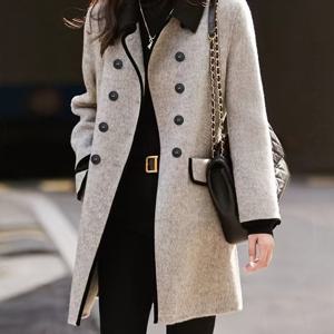 TEMU 플러스 사이즈 - 플러스 사이즈 - 플러스 사이즈 - 플러스 사이즈 여성용 우아한 더블 브레스트 미드 길이 트위드 코트 - 블랙 & 그레이 컬러 블록, 긴 소매, 라펠 칼라, 포켓, 가을/겨울 아우터웨어, 겨울 코트, 여성용 우아한 코트, 여성용 코트, 겨울용 코트, 여성용 커비 여성용 코트/트렌치 코트, 트렌치 코트 여성용 플러스 사이즈