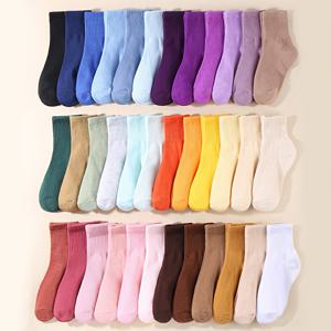 TEMU 어린이용 미드캘프 양말 10켤레 세트 - 남녀공용 고신축성 단색 니트 양말, 가을/겨울 일상 사용, 손세탁/드라이클리닝 가능, 귀여운 양말 패턴, 내구성 있는 소재