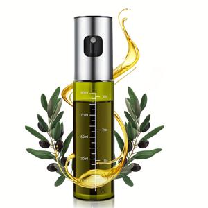 TEMU 100ml 유리 올리브 오일 스프레이어 - 에어 프라이어, 샐러드, 바베큐, 로스팅에 적합한 측정 마킹이 있는 디자인 - 투명한 디자인으로 쉽게 볼 수 있음, 주방용 오일 스프레이어 | 현대적인 주방 용품 | 내구성이 뛰어난 유리 용기, 올리브 오일 홀더